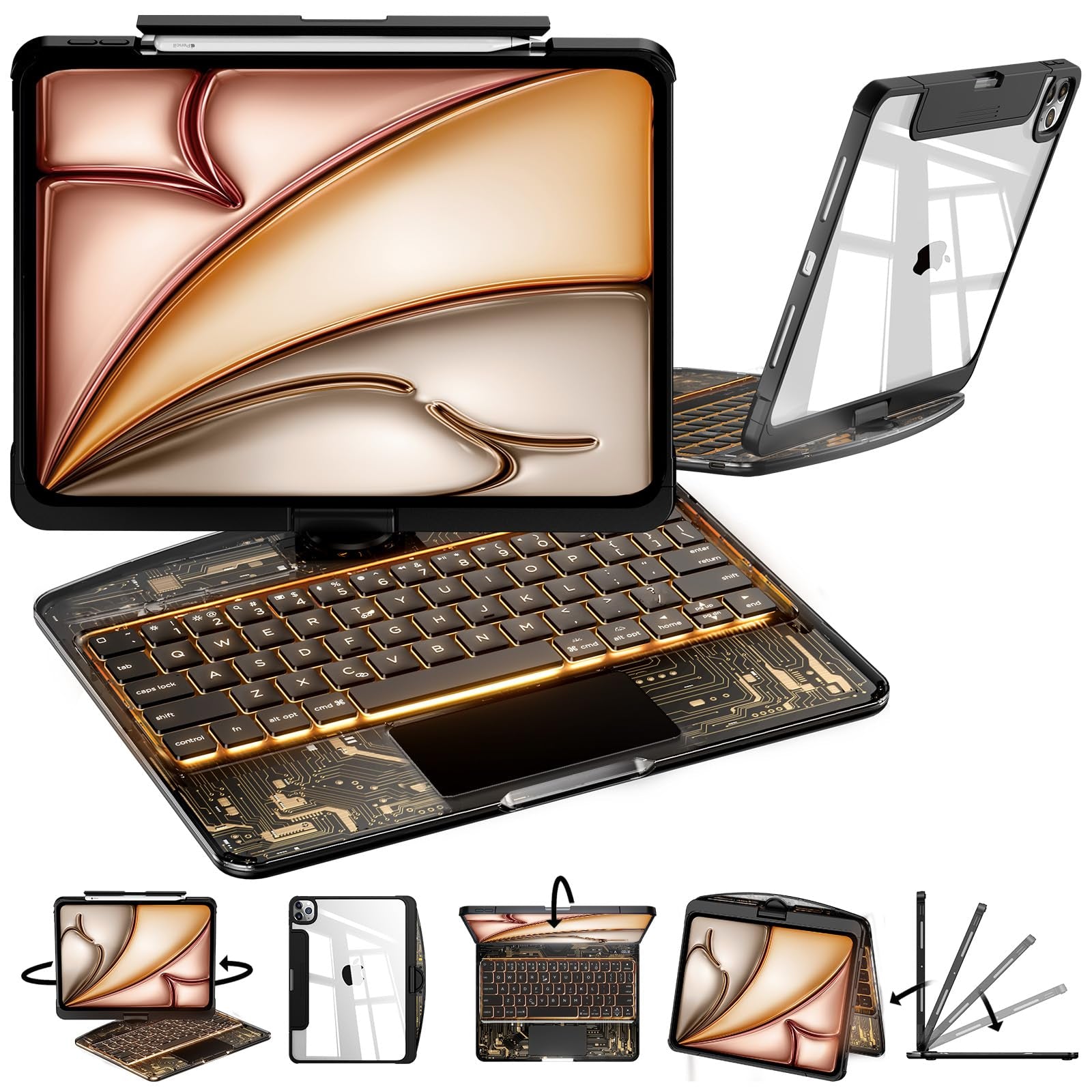 Transparent 360° Rotatable iPad Keyboard Case - Transparent Pink