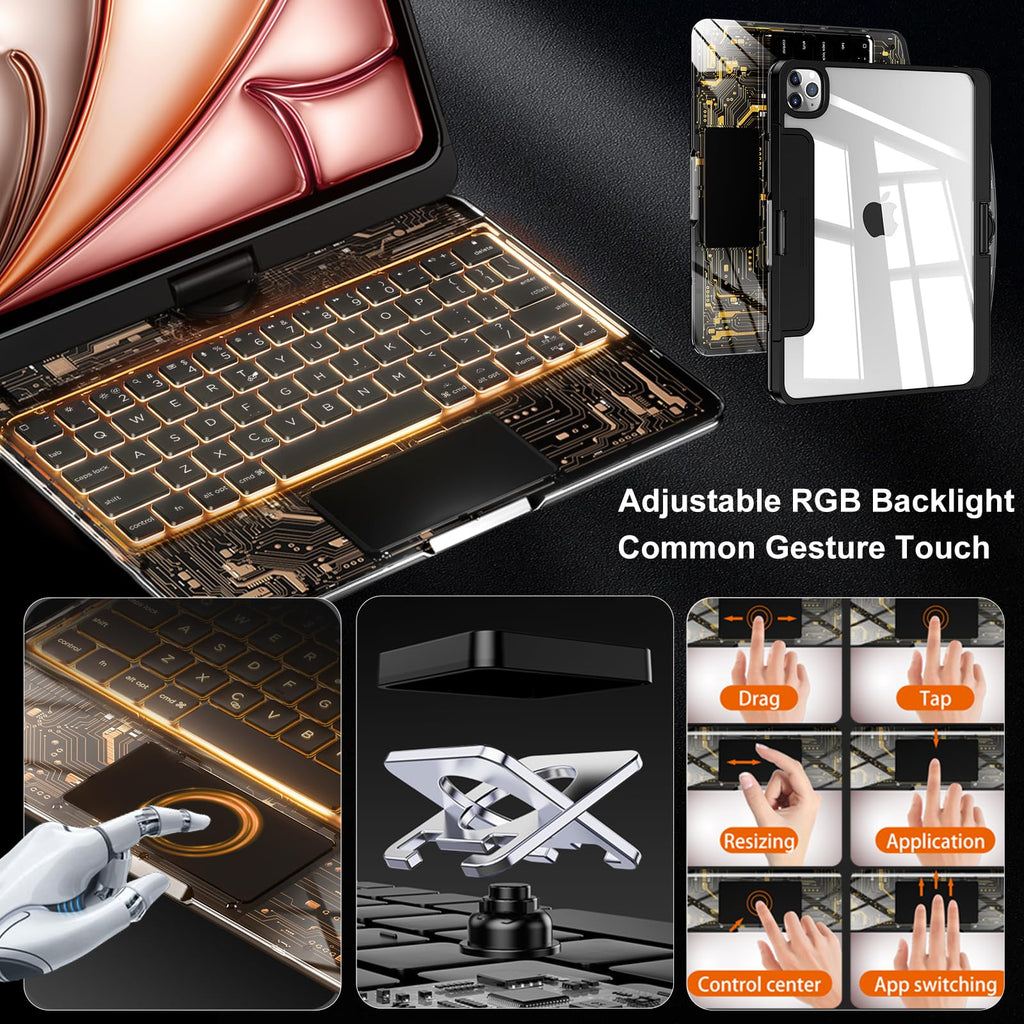Transparent 360° Rotatable iPad Keyboard Case - Transparent Black