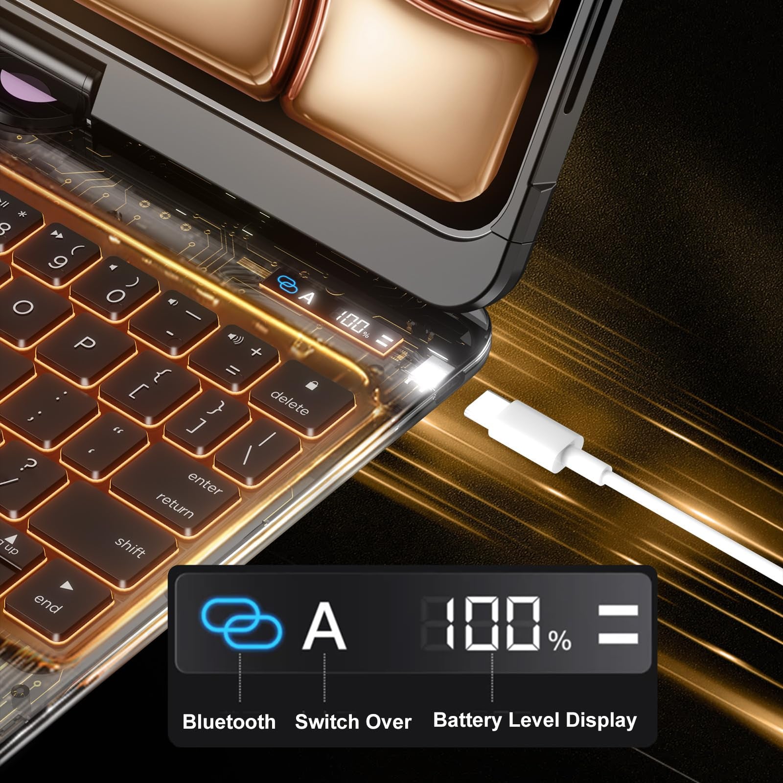 Transparent 360° Rotatable iPad Keyboard Case - Transparent Black