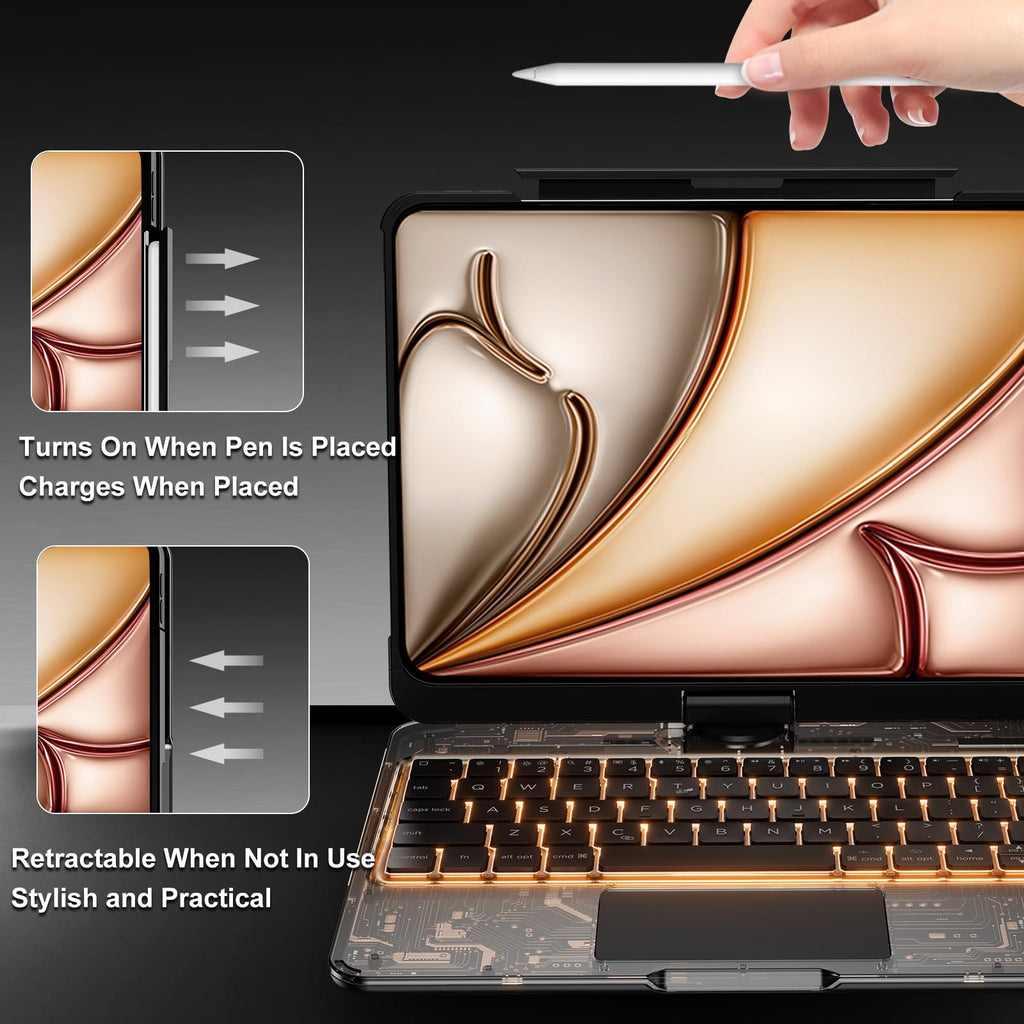 Transparent 360° Rotatable iPad Keyboard Case - Transparent Black