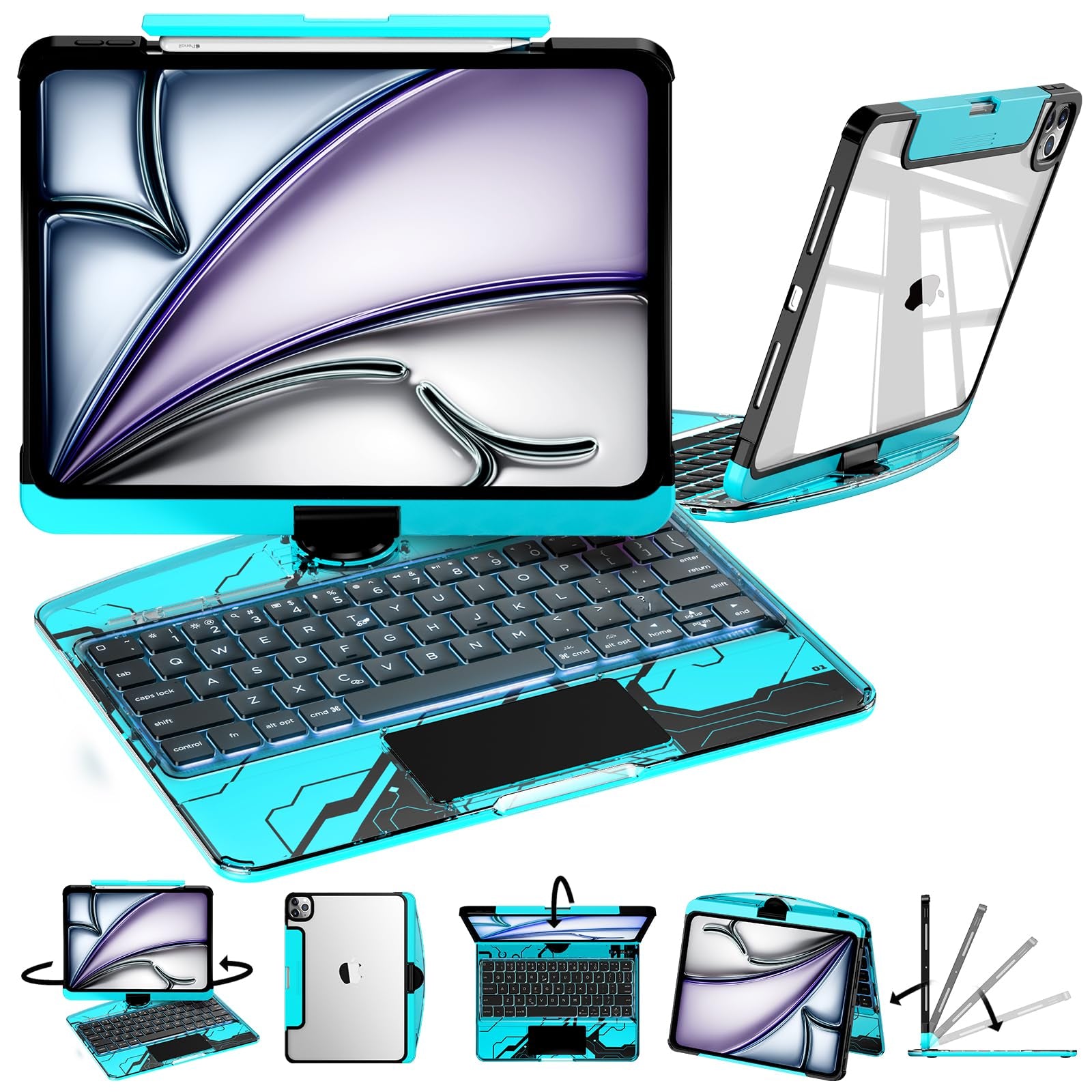 Transparent 360° Rotatable iPad Keyboard Case - Transparent Purple