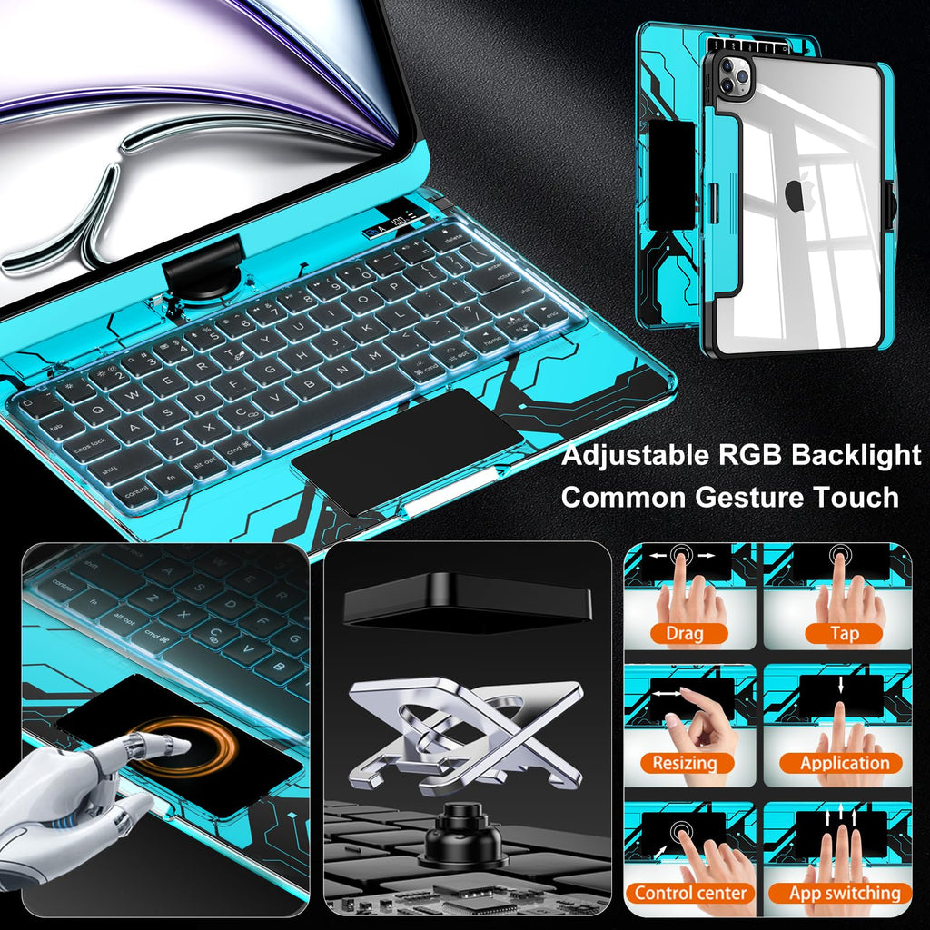 Transparent 360° Rotatable iPad Keyboard Case - Transparent Blue