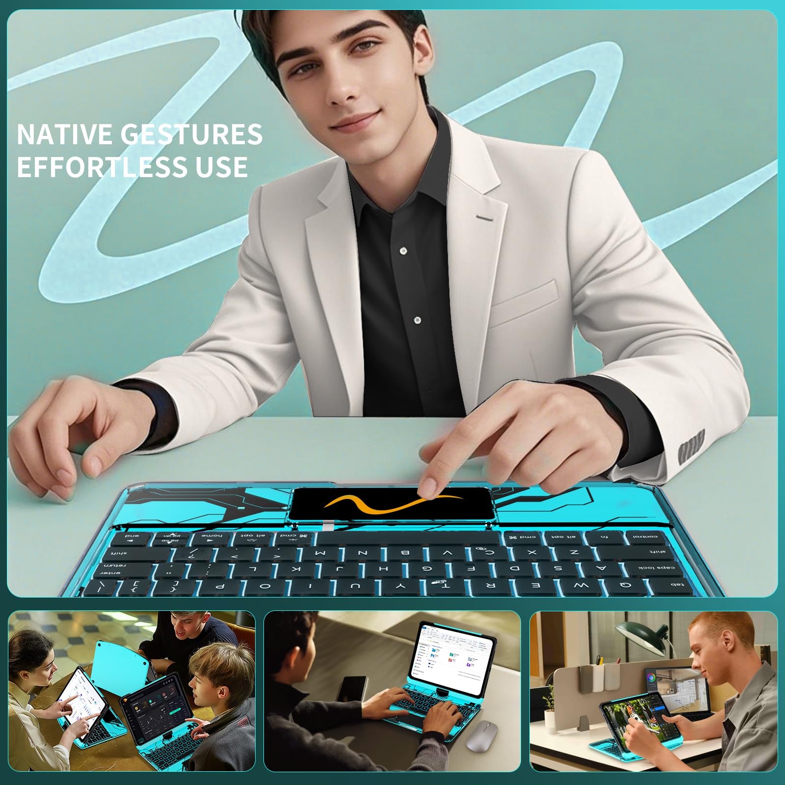 Transparent 360° Rotatable iPad Keyboard Case - Transparent Blue