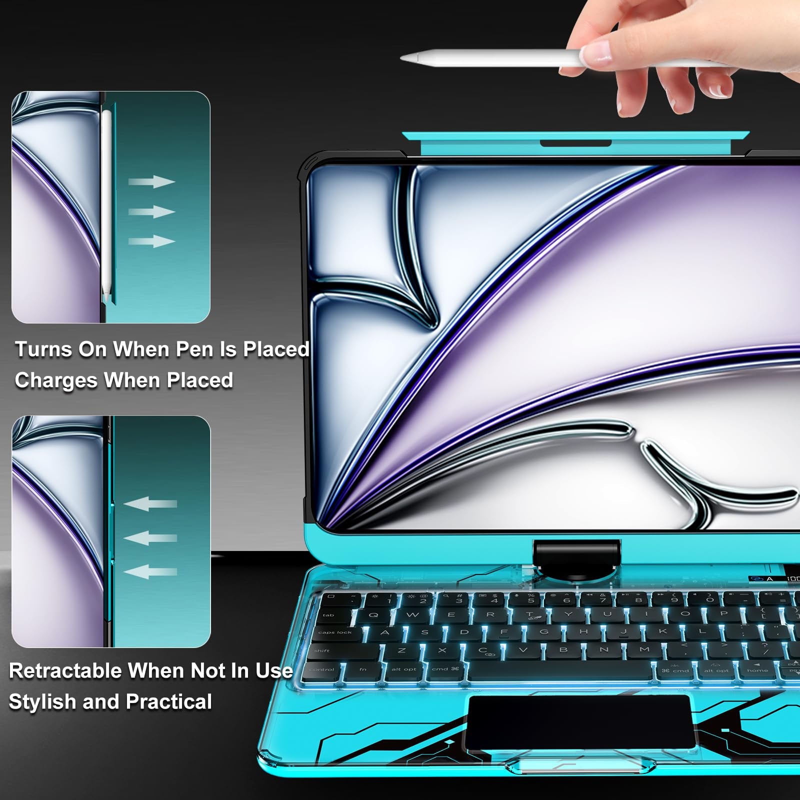 Transparent 360° Rotatable iPad Keyboard Case - Transparent Blue