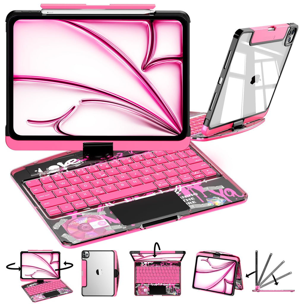 Transparent 360° Rotatable iPad Keyboard Case - Transparent Pink