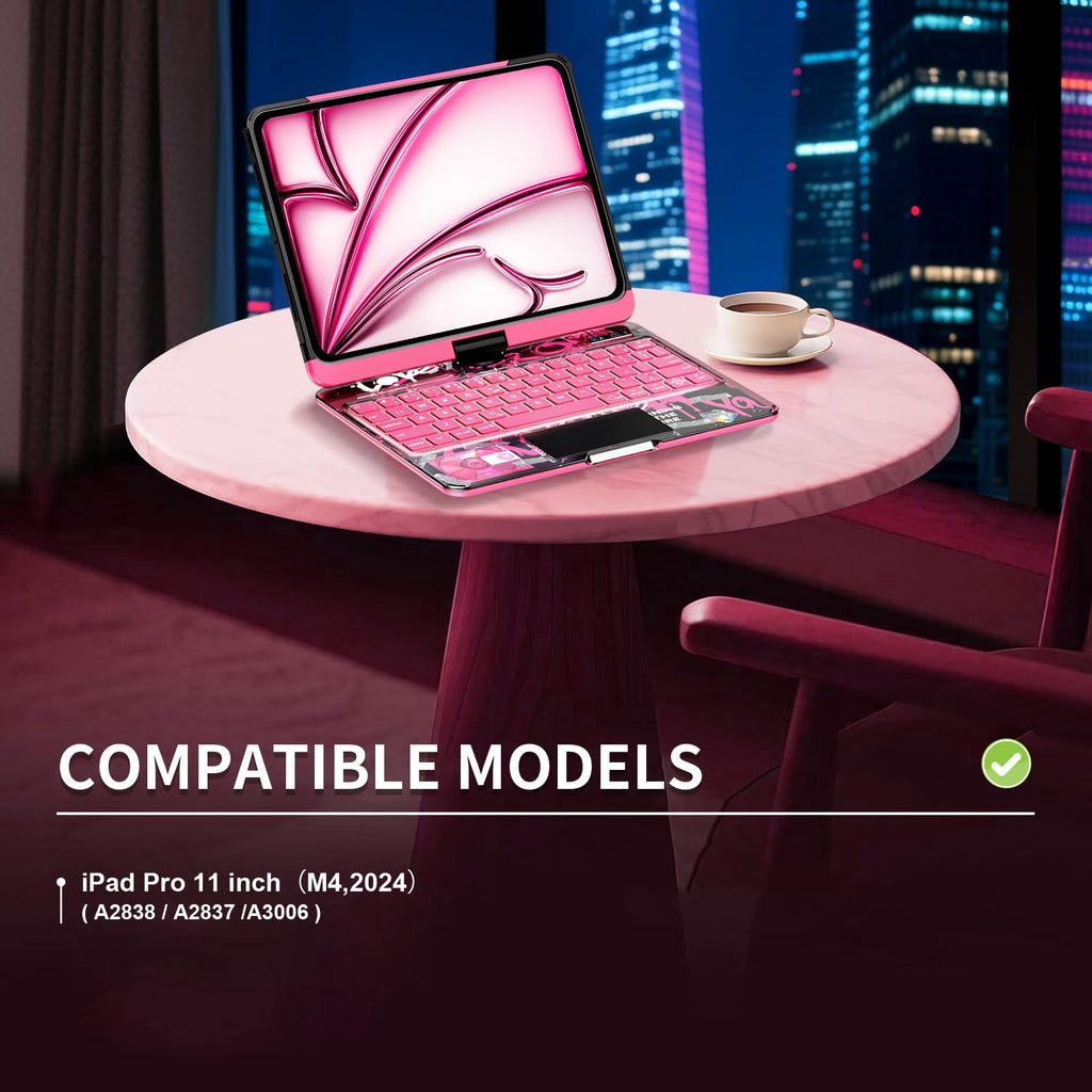Transparent 360° Rotatable iPad Keyboard Case - Transparent Pink