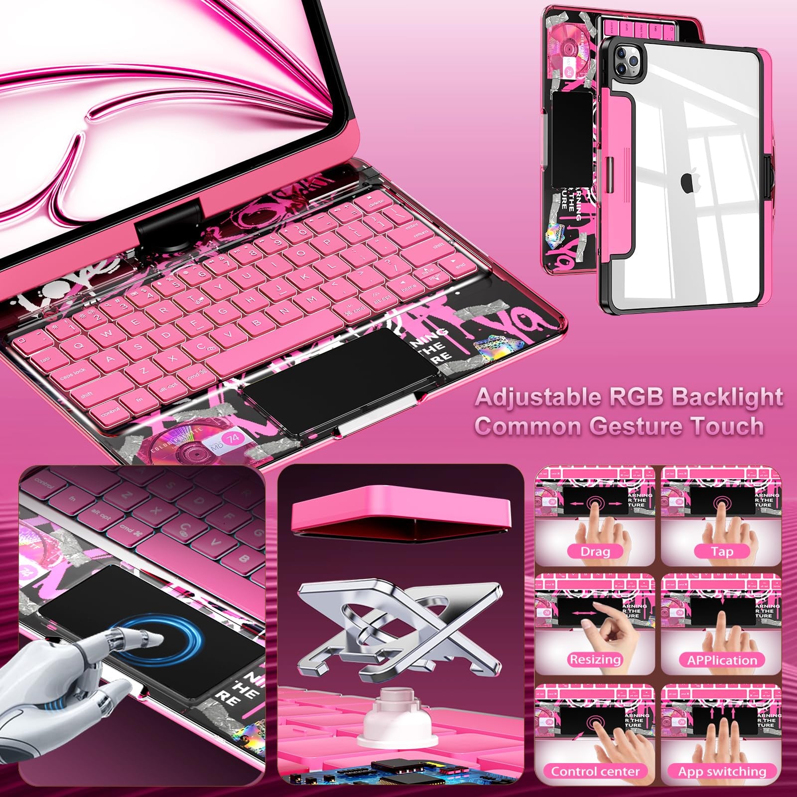 Transparent 360° Rotatable iPad Keyboard Case - Transparent Pink
