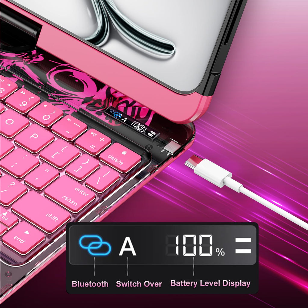 Transparent 360° Rotatable iPad Keyboard Case - Transparent Pink