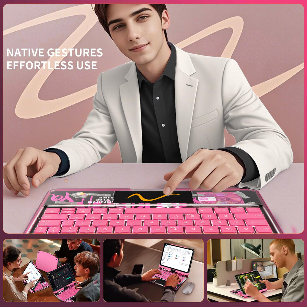 Transparent 360° Rotatable iPad Keyboard Case - Transparent Pink