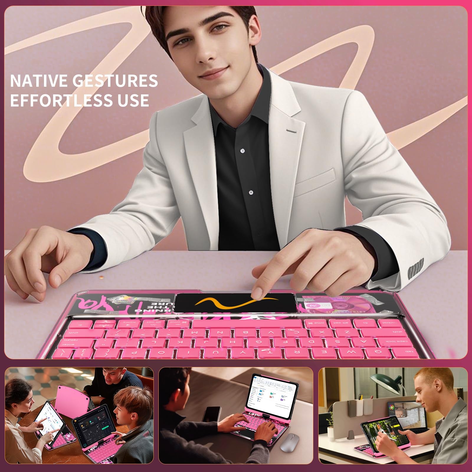 Transparent 360° Rotatable iPad Keyboard Case - Transparent Pink