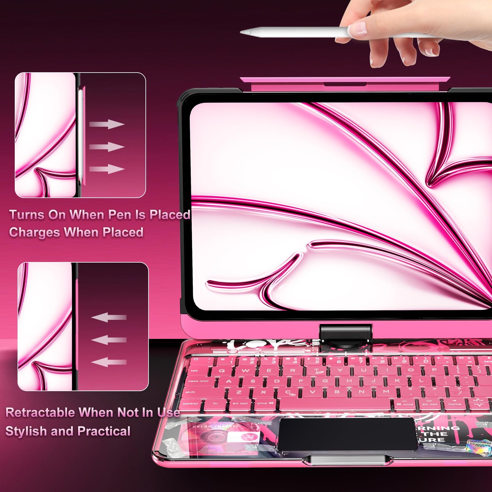 Transparent 360° Rotatable iPad Keyboard Case - Transparent Pink