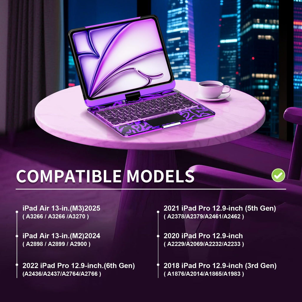 Transparent 360° Rotatable iPad Keyboard Case - Transparent Purple
