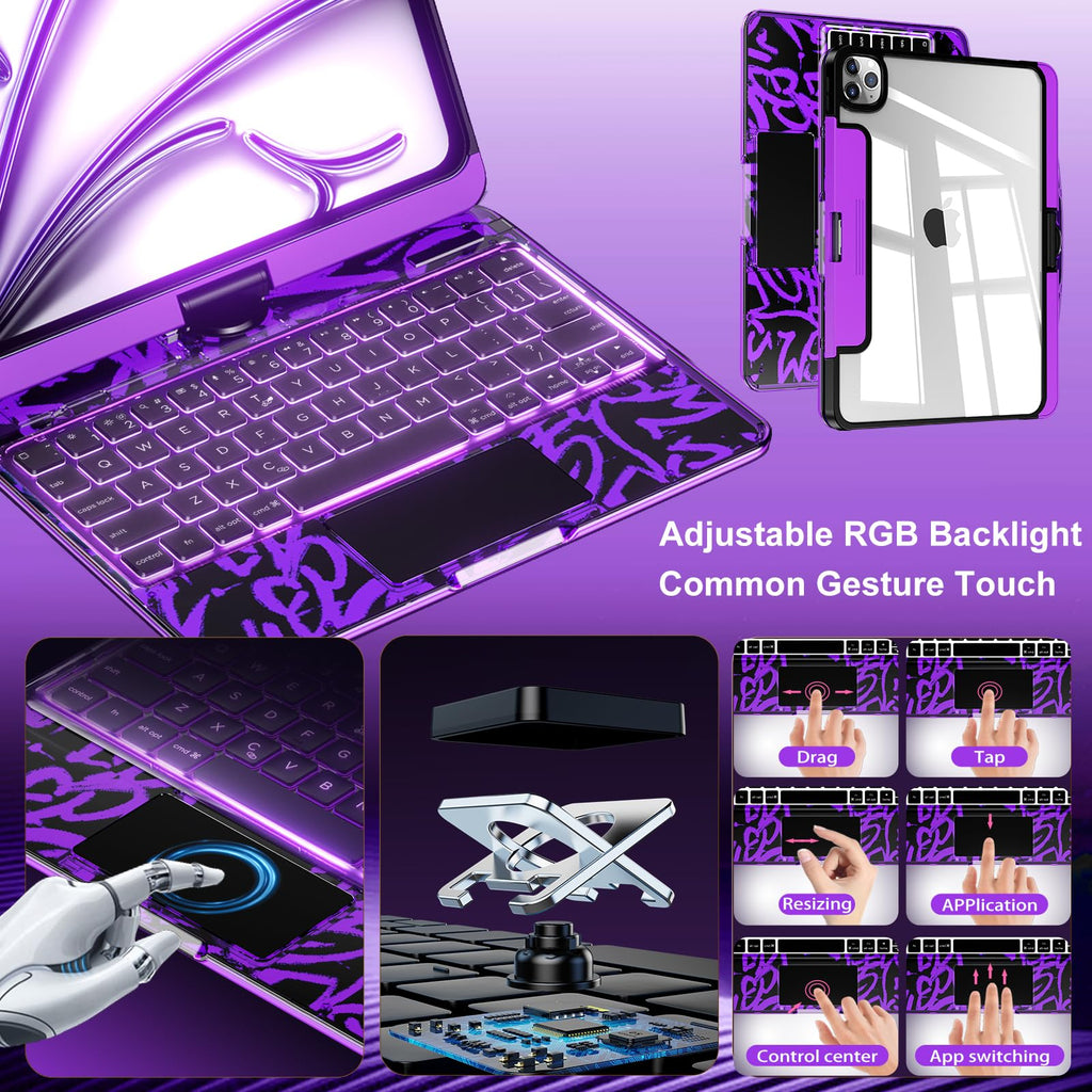 Transparent 360° Rotatable iPad Keyboard Case - Transparent Purple
