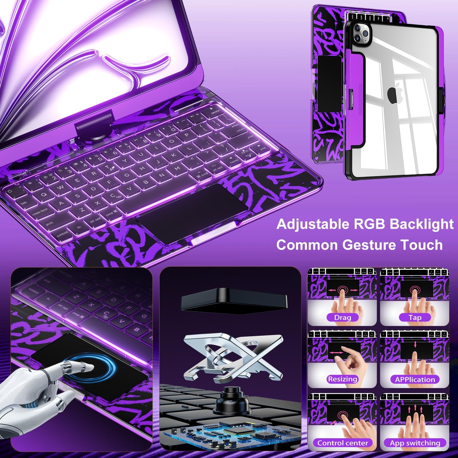 Transparent 360° Rotatable iPad Keyboard Case - Transparent Purple