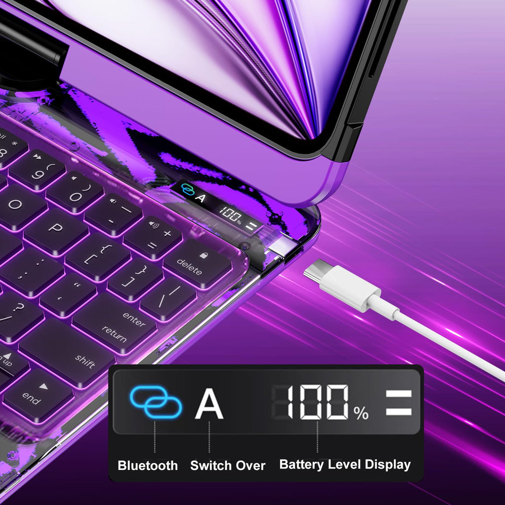 Transparent 360° Rotatable iPad Keyboard Case - Transparent Purple
