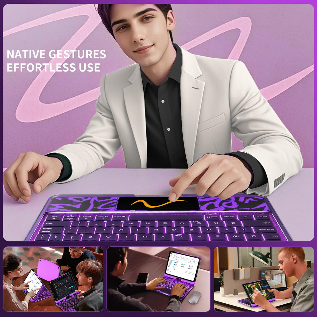 Transparent 360° Rotatable iPad Keyboard Case - Transparent Purple