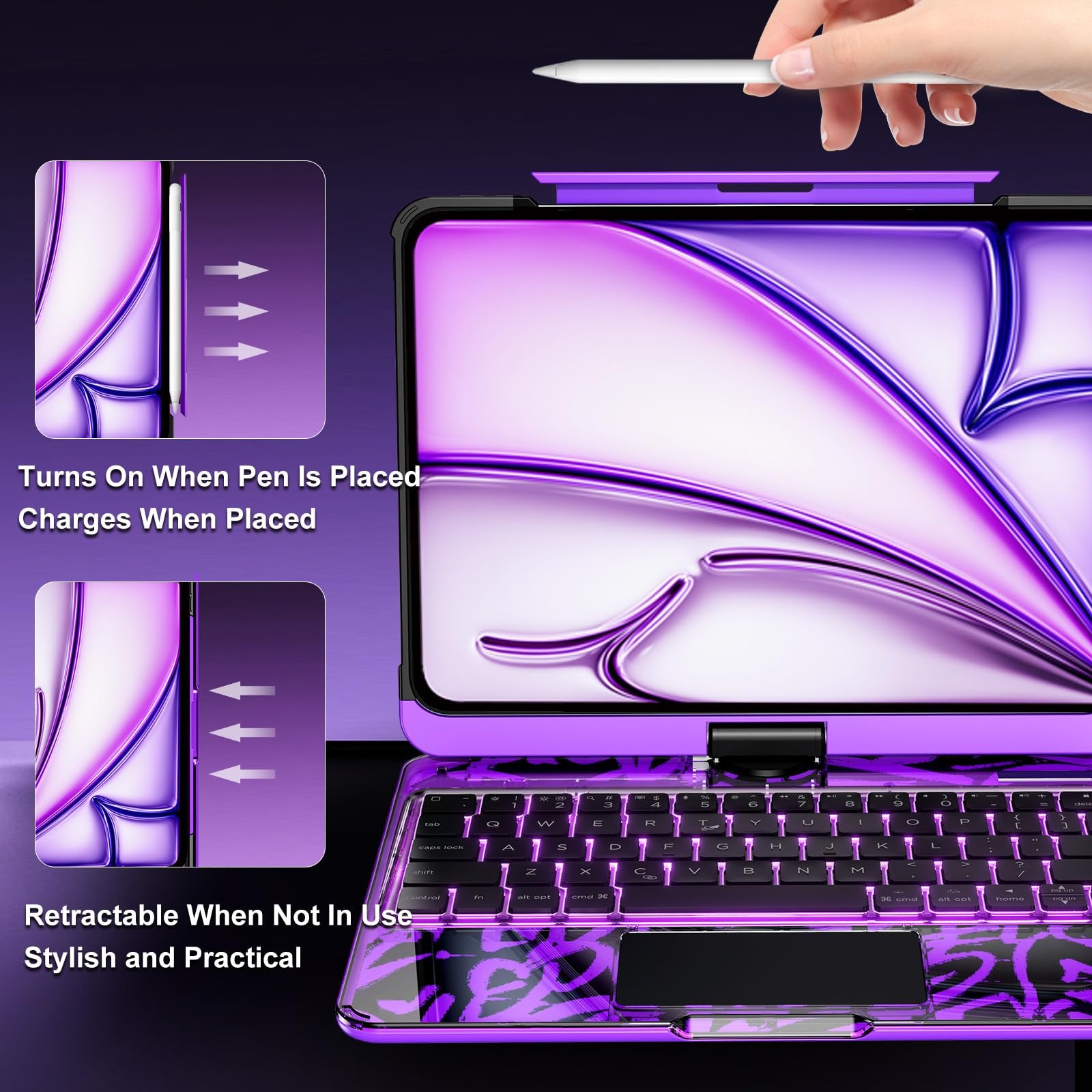 Transparent 360° Rotatable iPad Keyboard Case - Transparent Purple