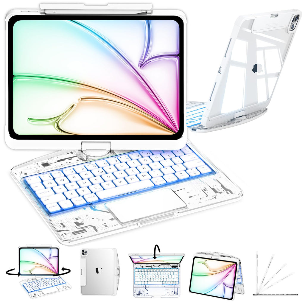 Transparent 360° Rotatable iPad Keyboard Case - Transparent White