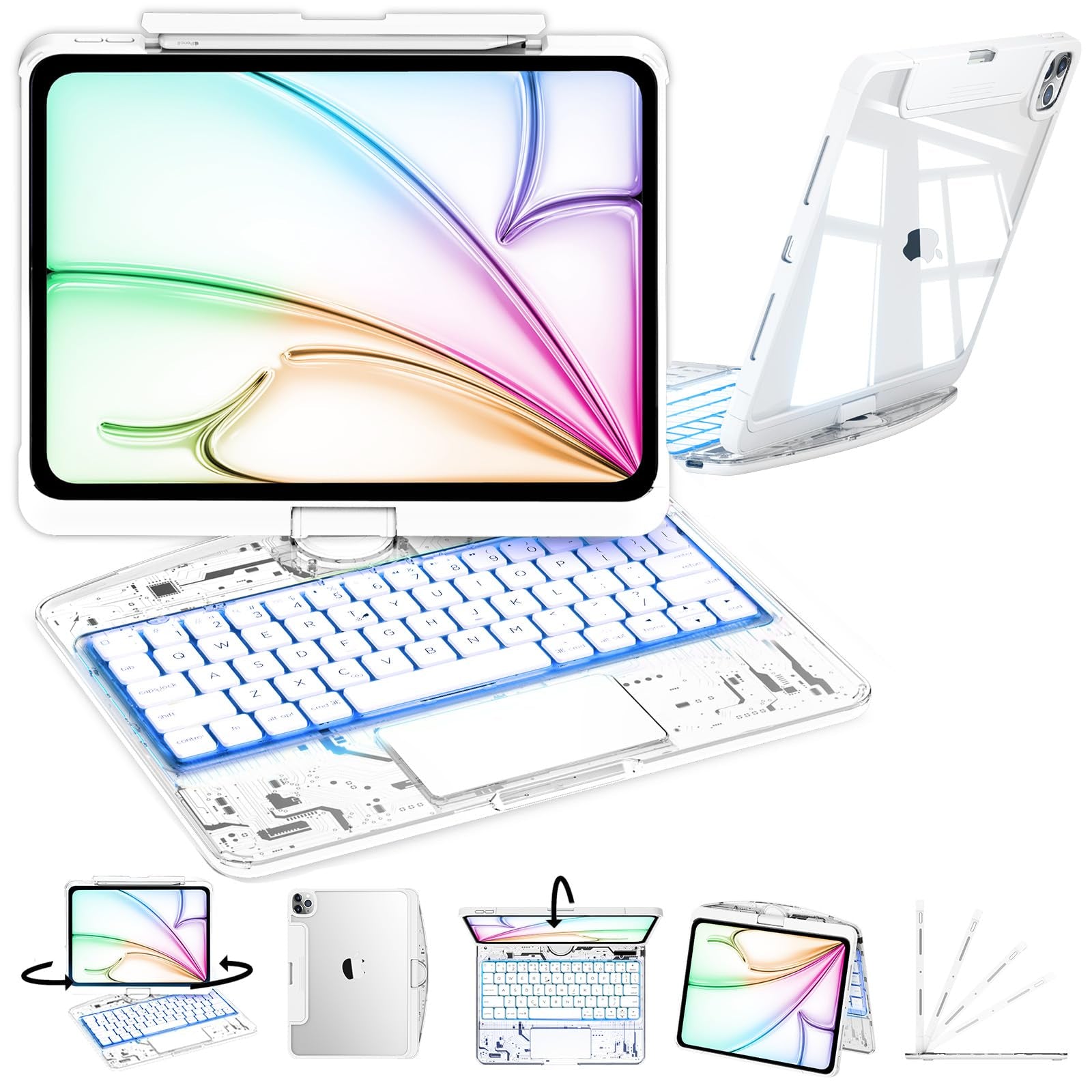 Transparent 360° Rotatable iPad Keyboard Case - Transparent Pink