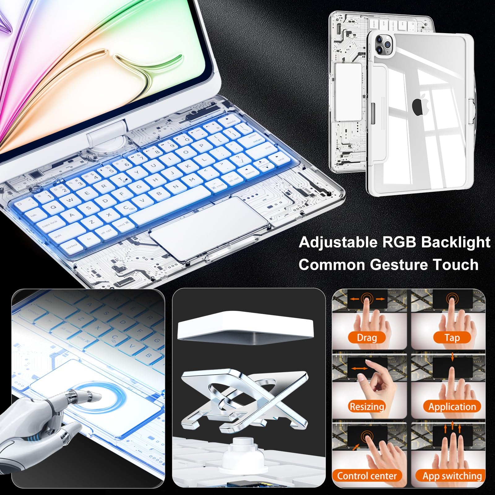 Transparent 360° Rotatable iPad Keyboard Case - Transparent White