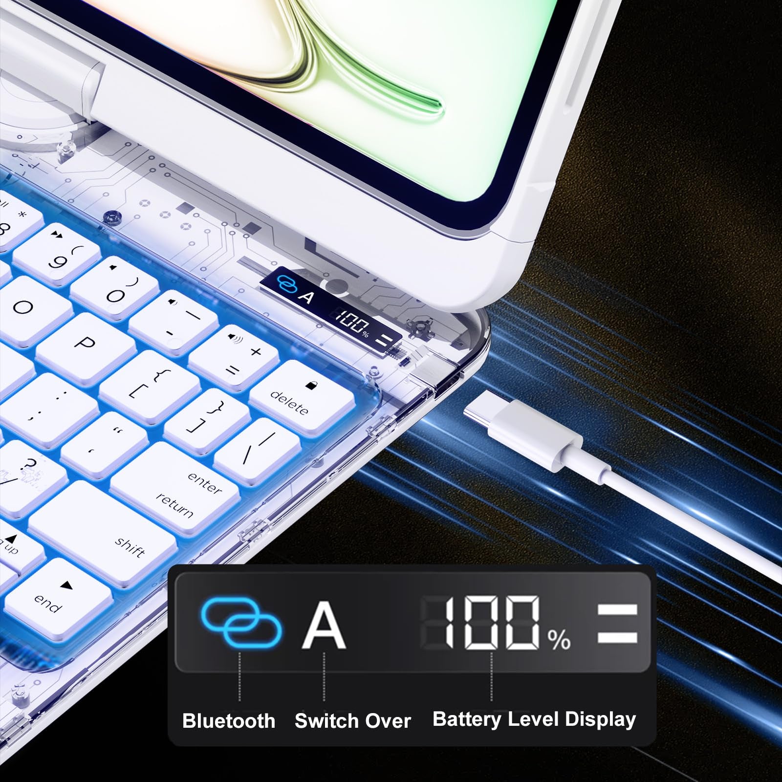 Transparent 360° Rotatable iPad Keyboard Case - Transparent White