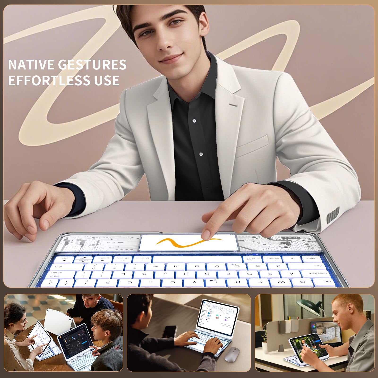 Transparent 360° Rotatable iPad Keyboard Case - Transparent White