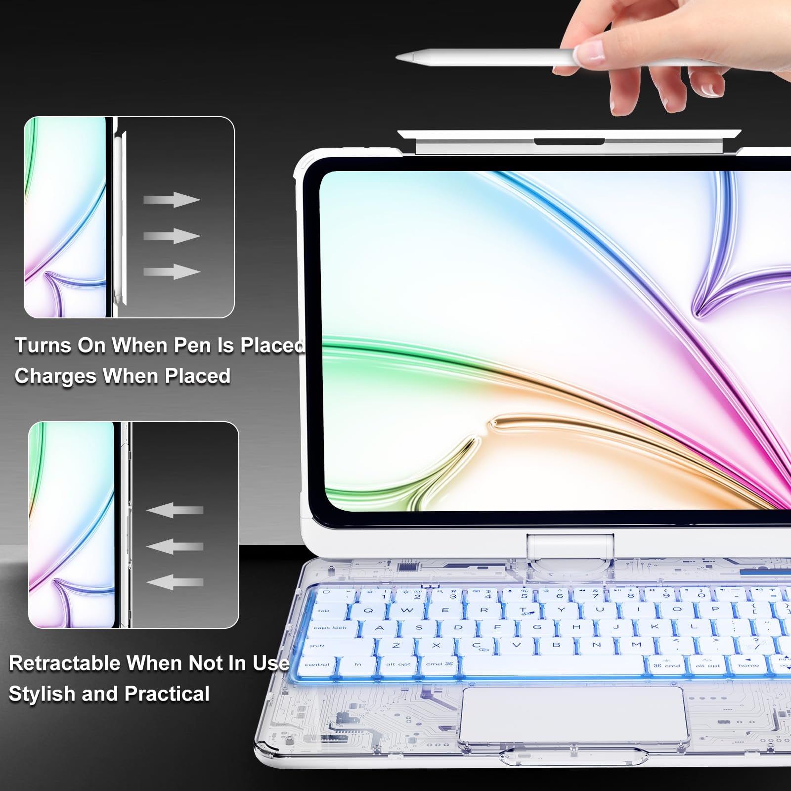 Transparent 360° Rotatable iPad Keyboard Case - Transparent White